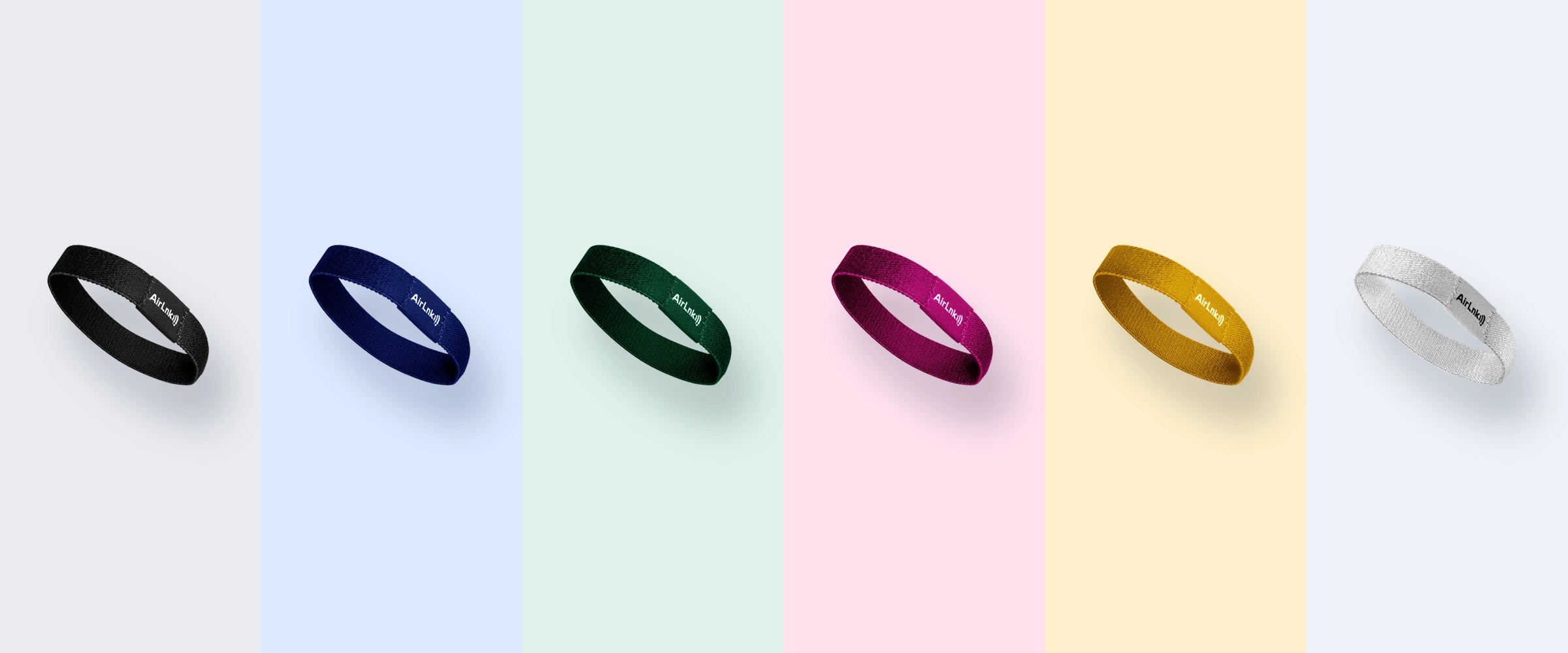 The complete AirLnk woven wristband color family